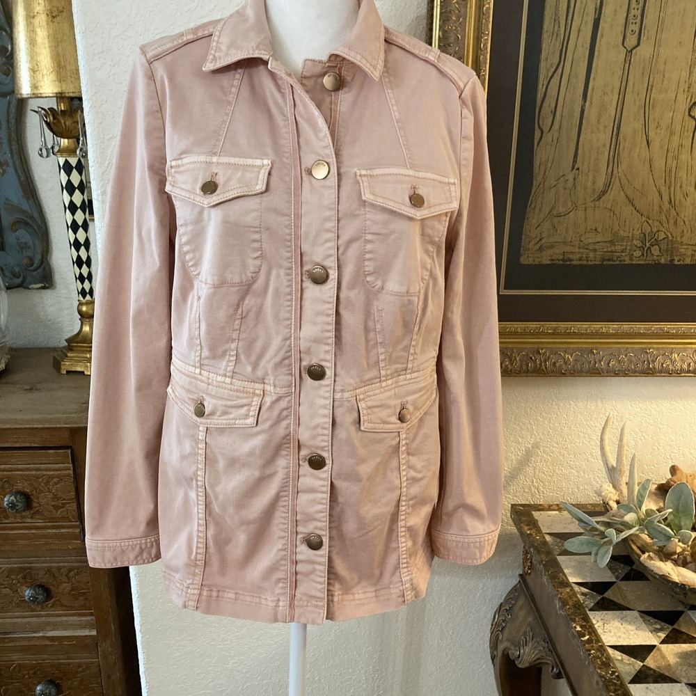 Chicos Womans Jean Jacket Size Small  Pink Blush Denim Stretch